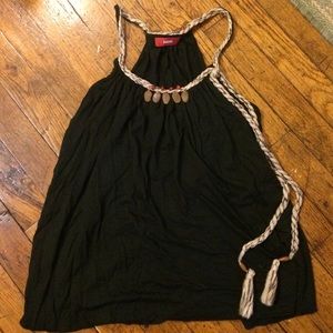 Flowy Black Tank With Rope & Bead Detail